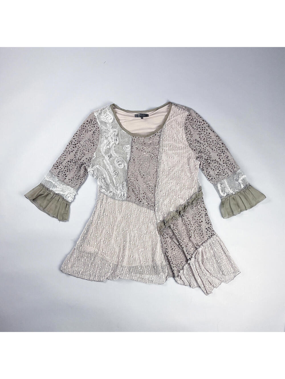 Y2K Fairycore Lace Knit Patchwork Asymmetric Grey Tones Mini Dress or Top